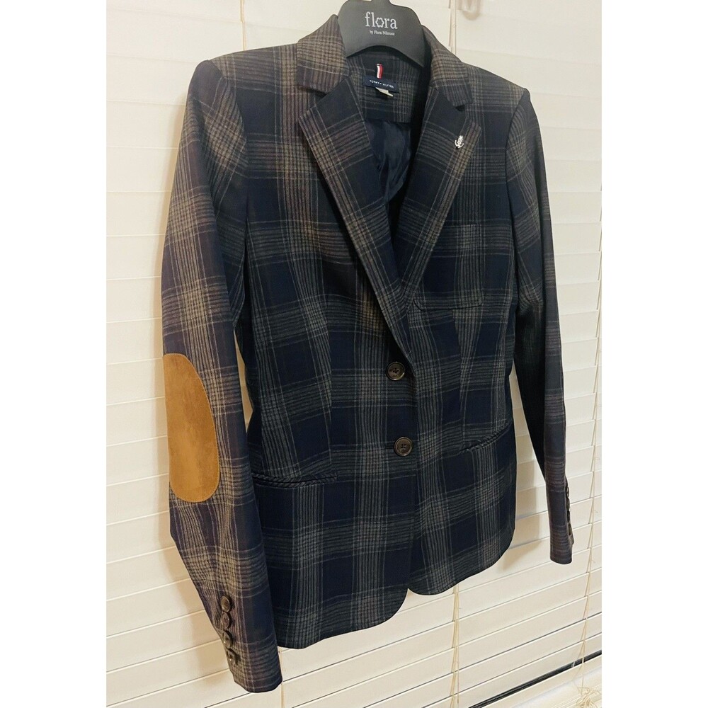 Tommy Hilfiger Womens Size 4 Plaid Tartan Blazer Jacket Preppy Elbow Patch
